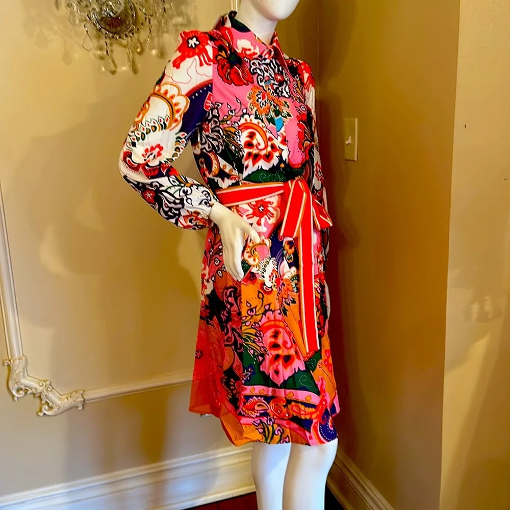 Dalia MacPhee Floral Shirtdress Shirt Style A-Line Dress Size S - Picture 3 of 14